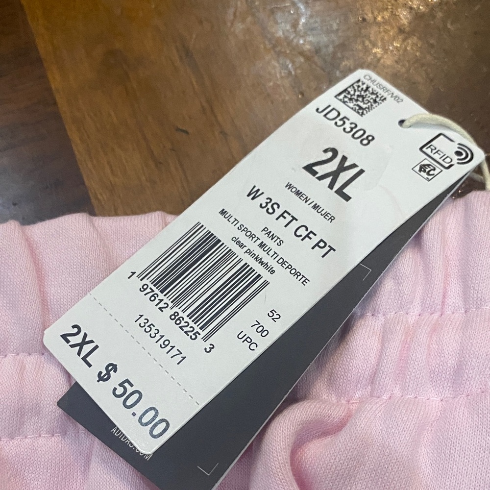 Adidas Women's Pink Joggers with White Stripes - Picture 3 of 4